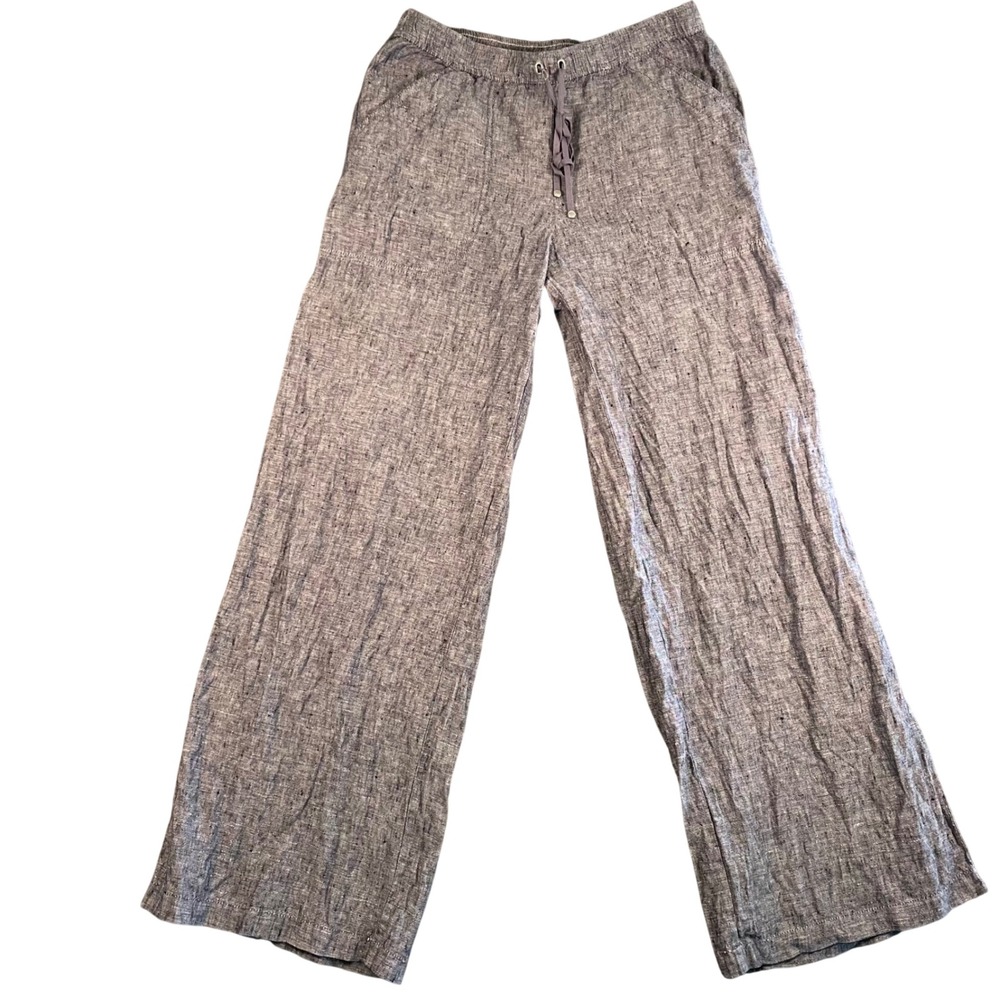 Sophie Max Wide Leg Linen Pants Size M Gray Minimalist Lagenlook Casual Vacation